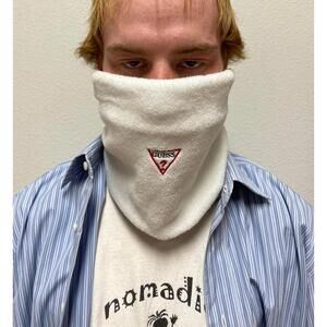 Y2K Guess White Fleece Neck Gaiter 2000s Snowcore Streetwear